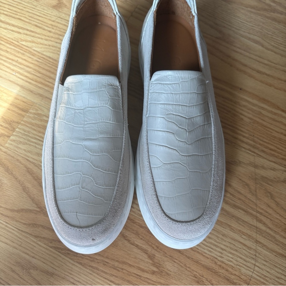 M. Gemi Croc-Embossed Off-White Loafers